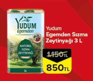 Yudum Egemden Sızma Zeytinyağı 3 L