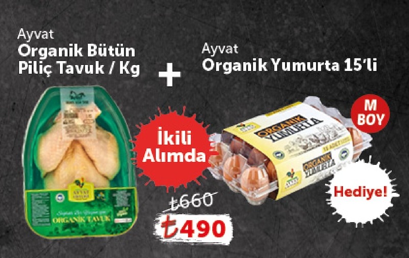 Ayvat Organik Bütün Piliç Tavuk / Kg + Ayvat Organik Yumurta 15'Li