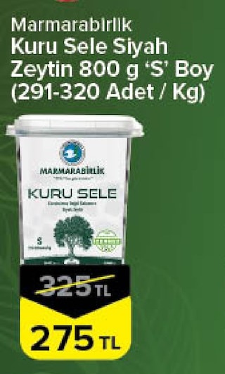 Marmarabirlik Kuru Sele Siyah Zeytin 800 G 'S' Boy