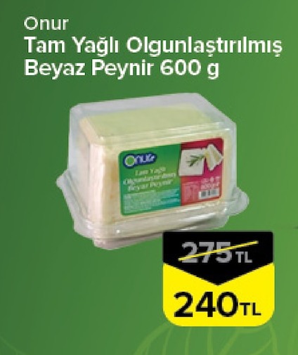Onur Tam Yağlı Olgunlaştırılmış Beyaz Peynir 600G