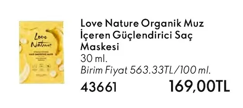 Love Nature Organik Muz İçeren Güçlendirici Saç Maskesi 30 Ml