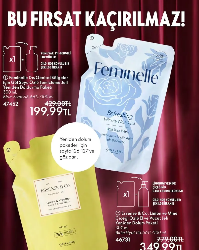 Feminelle Dış Genital Bölgeler İçin Gül Suyu Özlü Temizleme Jeli Yeniden Doldurma Paketi 300 Ml