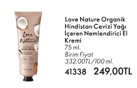 Love Nature Organik Hindistan Cevizi Yağı İçeren Nemlendirici El Kremi 75 Ml