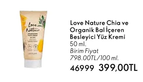 Love Nature Chia Ve Organik Bal İçeren Besleyici Yüz Kremi 50 Ml