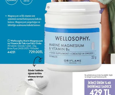 Wellosophy Marin Magnezyum Ve Vitamin B6 Takviye Edici Gıda 30 Tablet