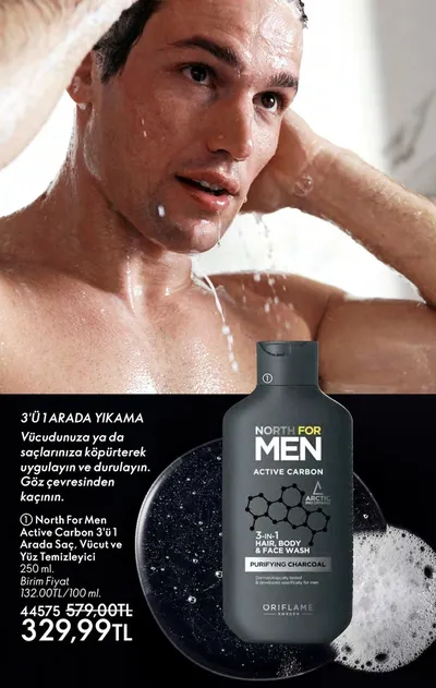 North For Men Active Carbon 3'Ü 1 Arada Saç, Vücut Ve Yüz Temizleyici 250 Ml
