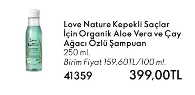 Love Nature Kepekli Saçlar İçin Organik Aloe Vera Ve Çay Ağacı Özlü Şampuan 250 Ml
