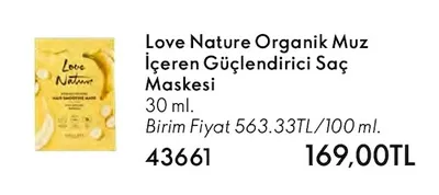 Love Nature Organik Muz İçeren Güçlendirici Saç Maskesi 30 Ml