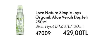 Love Nature Simple Joys Organik Aloe Veralı Duş Jeli 250 Ml