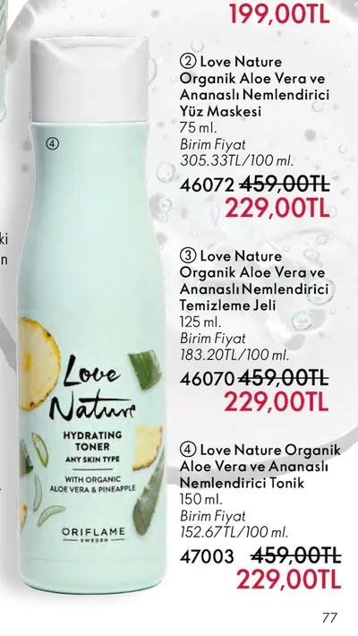 Love Nature Organik Aloe Vera Ve Ananaslı Nemlendirici Tonik 150 Ml