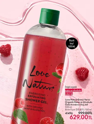 Love Nature Enerji Verici Organik Nane Ve Ahududu Özlü Arındırıcı Duş Jeli 500 Ml