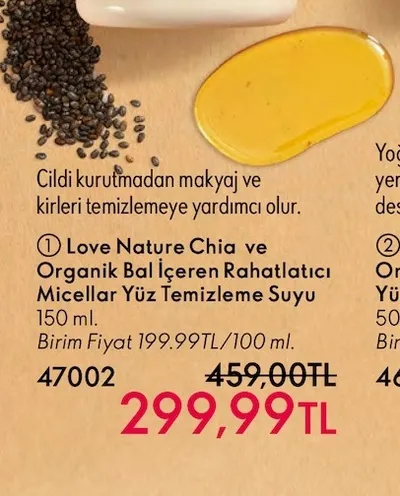 Love Nature Chia Ve Organik Bal İçeren Rahatlatıcı Micellar Yüz Temizleme Suyu 150 Ml