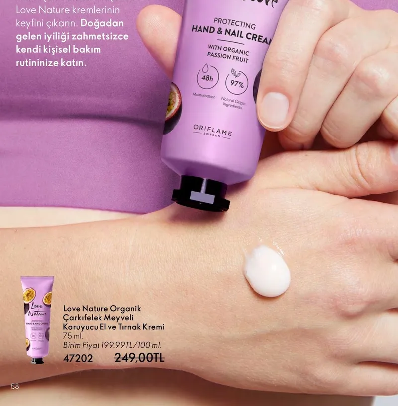Love Nature Organik Çarkıfelek Meyveli Koruyucu El Ve Tırnak Kremi 75 Ml