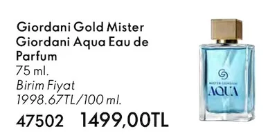 Giordani Gold Mister Giordani Aqua Eau De Parfum 75 Ml