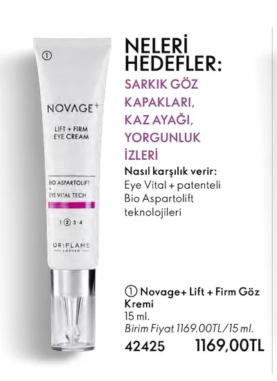 Novage+ Lift + Firm Göz Kremi 15 Ml