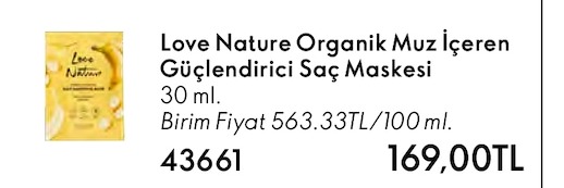 Love Nature Organik Muz Içeren Güçlendirici Saç Maskesi 30 Ml
