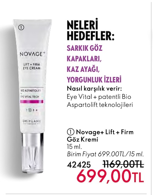 Novage+ Lift + Firm Göz Kremi 15 Ml