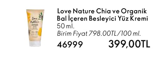 Love Nature Chia Ve Organik Bal Içeren Besleyici Yüz Kremi 50 Ml