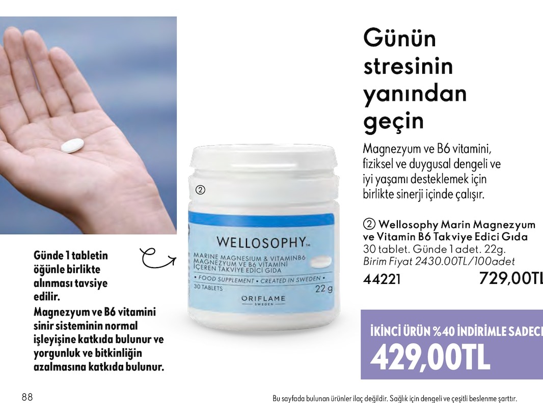 Wellosophy Marine Magnesium & Vitamin B6 Takviye Edici Gıda 22 G