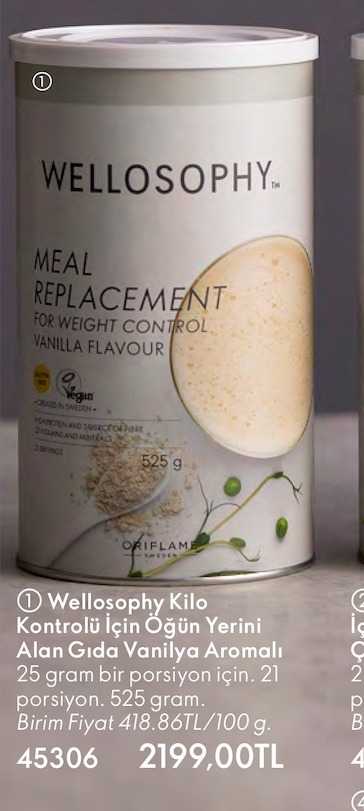 Wellosophy Kilo Kontrolü İçin Öğün Yerini Alan Gıda Vanilya Aromalı 525 G