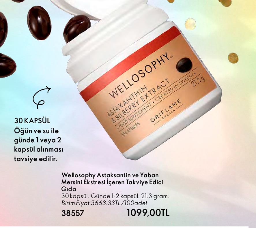 Wellosophy Astaxanthin Ve Yaban Mersini Ekstresi Içeren Takviye Edici Gida 30 Kapsül