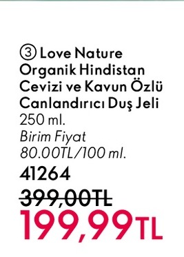 Love Nature Organik Hindistan Cevizi Ve Kavun Özlü Canlandırıcı Duş Jeli 250 Ml