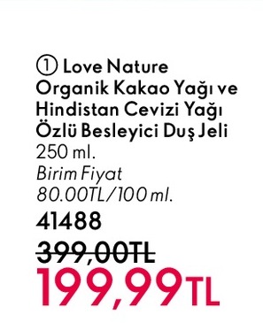 Love Nature Organik Kakao Yağı Ve Hindistan Cevizi Yağı Özlü Besleyici Duş Jeli 250 Ml