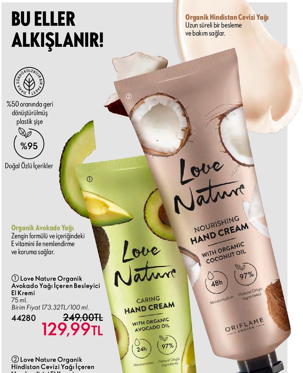 Love Nature Organik Avokado Yağı İçeren Besleyici El Kremi 75 Ml