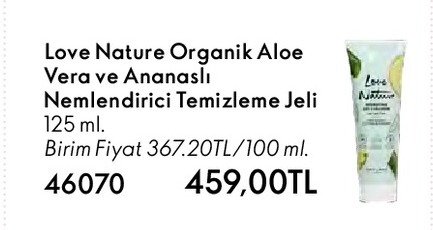 Love Nature Organik Aloe Vera Ve Ananaslı Nemlendirici Temizleme Jeli 125 Ml
