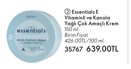 Oriflame Essentials E Vitaminli Ve Kanola Yağlı Çok Amaçlı Krem 150 Ml