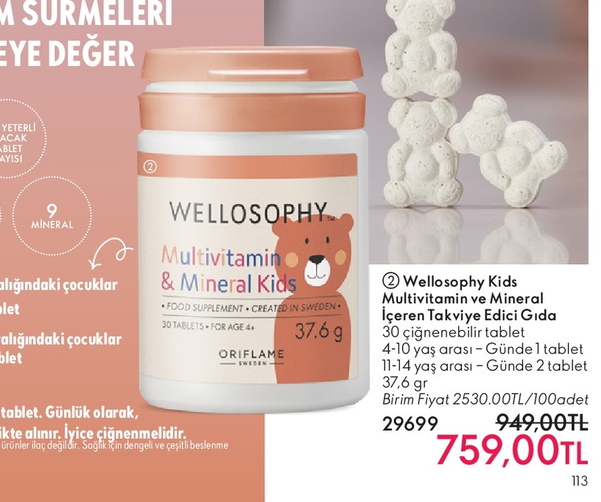 Wellosophy Kids Multivitamin Ve Mineral Içeren Takviye Edici Gıda 30 Çiğnenebilir Tablet