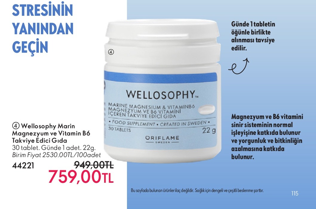 Wellosophy Marin Magnezyum Ve Vitamin B6 Takviye Edici Gıda 30 Tablet