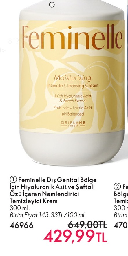 Feminelle Duş Genital Bölge Için Hiyaluronik Asit Ve Şeftali Özü Içeren Nemlendirici Temizleyici Krem 300Ml