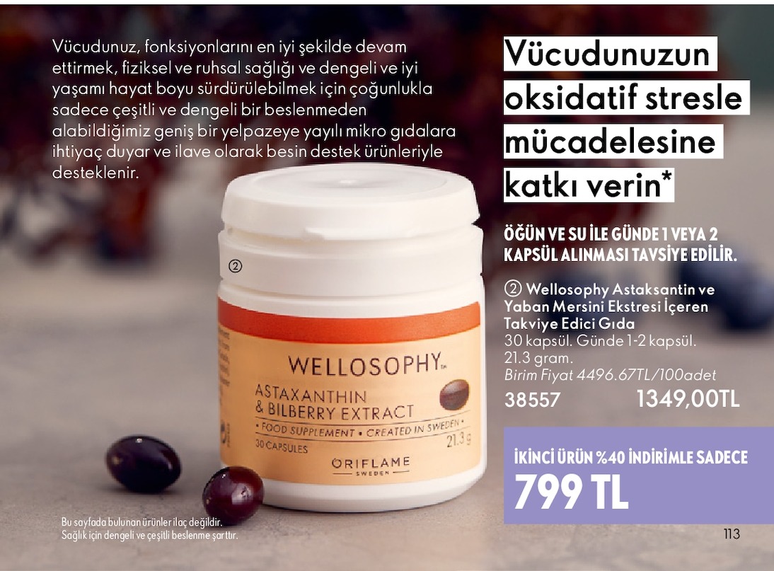 Wellosophy Astaksantin Ve Yaban Mersini Ekstresi Içeren Takviye Edici Gıda 30 Kapsül