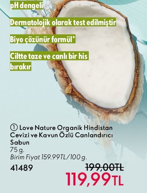 Love Nature Organik Hindistan Cevizi Ve Kavun Özlü Canlandırıcı Sabun 75G