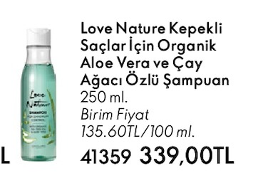 Love Nature Kepekli Saçlar Için Organik Aloe Vera Ve Çay Ağacı Özlü Şampuan 250Ml