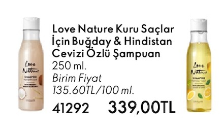Love Nature Kuru Saçlar İçin Buğday & Hindistan Cevizi Özlü Şampuan 250 Ml.