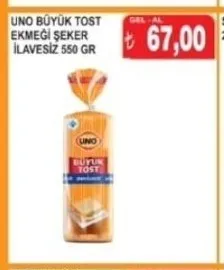 Uno Büyük Tost Ekmeği Şeker İlavesiz 550 Gr