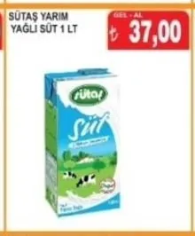 Sütaş Yarım Yağlı Süt 1 Lt