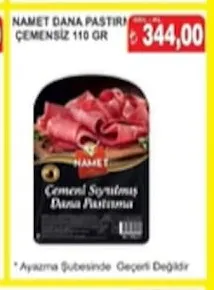 Namet Dana Pastırma Çemensiz 110 Gr