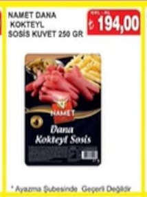 Namet Dana Kokteyl Sosis Kuvet 250 Gr