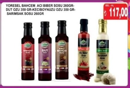 Yöresel Bahcem Aci Biber Sosu 260 Gr Dut Ozu 350 Gr Keciboynuzu Ozu 350 Gr Sarimsak Sosu 260 Gr