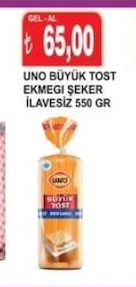 Uno Büyük Tost Ekmeği Şeker İlavesiz 550 Gr