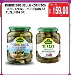 Kuhne Ege Usulu Kornişon Tursu 670 Ml - Kornişon Az Tuzlu 670 Gr