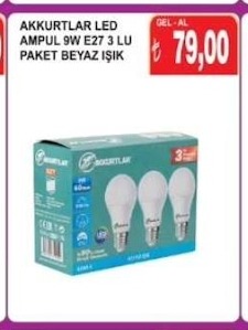 Akkurtlar Led Ampul 9W E27 3 Lü Paket Beyaz Işık