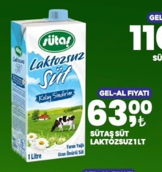 Sütaş Süt Laktozsuz 1 Lt