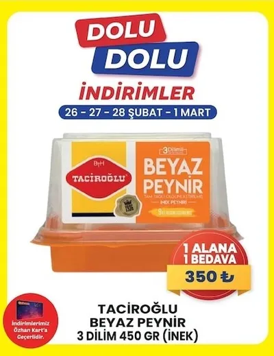 Taciroğlu Beyaz Peynir 3 Dilim 450 Gr (İnek)