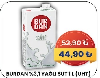 Burdan %3,1 Yağlı Süt 1 L (Uht)
