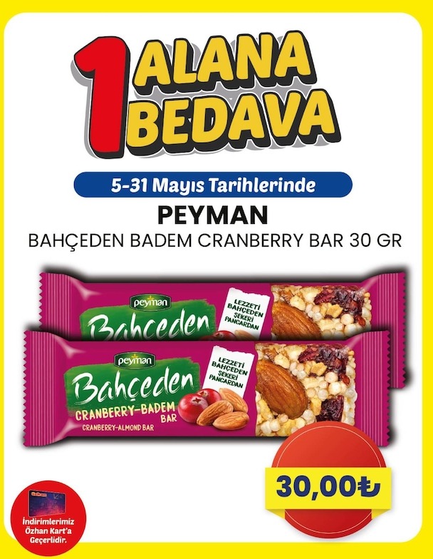 Peyman Bahçeden Badem Cranberry Bar 30 Gr