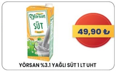 Yörsan %3.1 Yağli Süt 1 Lt Uht